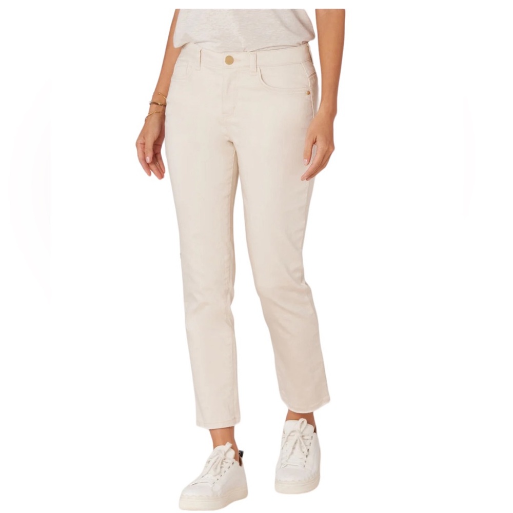 Democracy Blanch Almond Embroidered Pockets High Rise Slim Straight Jean